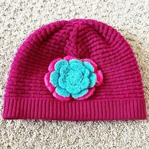 Spyder Bitsy Rosie Hat Girls Beanie OS Pink Blue Flower Knit Fleece Fall Winter